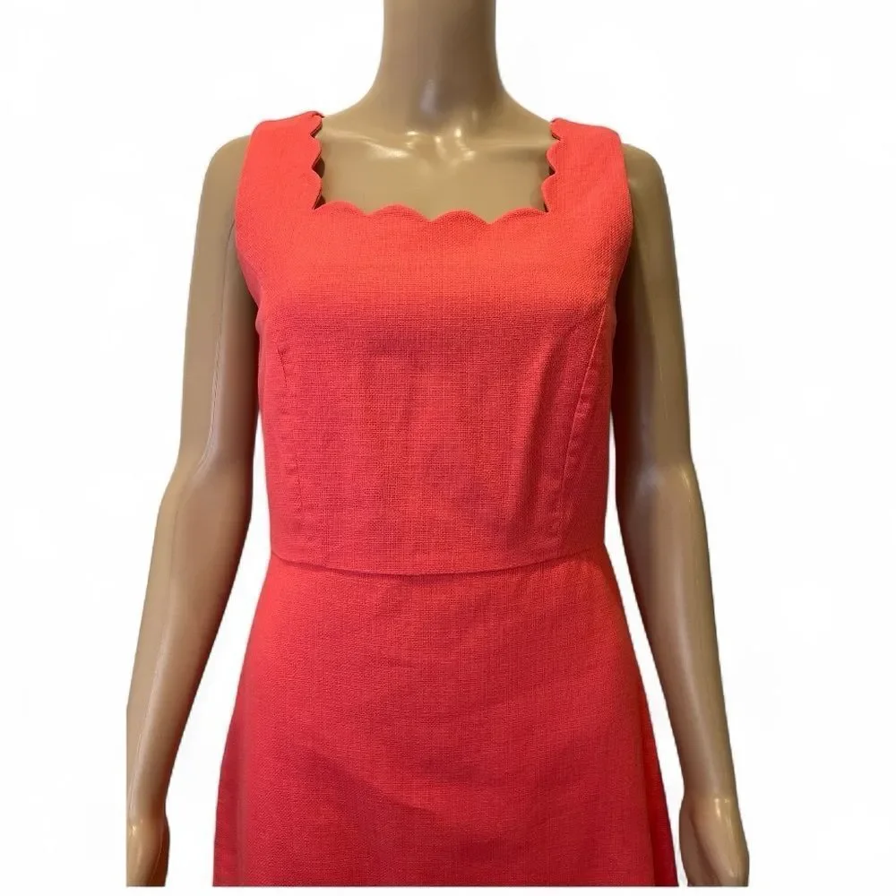 J.Crew Elegant Scalloped Edge Spring Coral Sleeveless Dress size 0